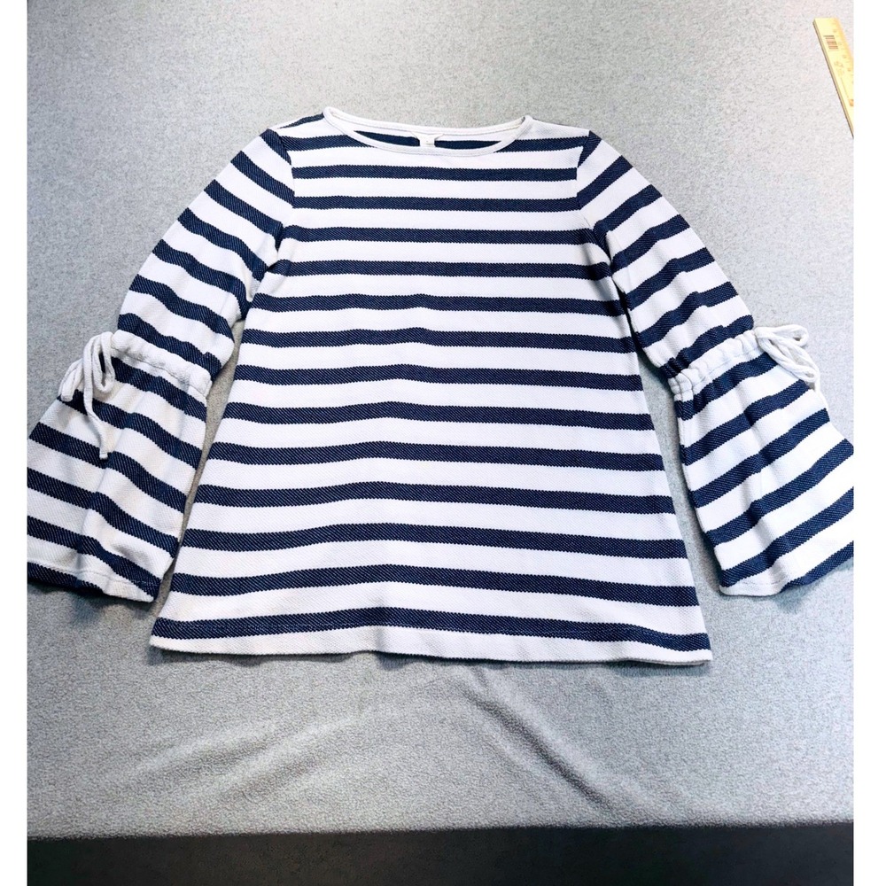 Caslon Striped Knit Top Womens Medium Navy White Bell Sleeve Nautical Summer